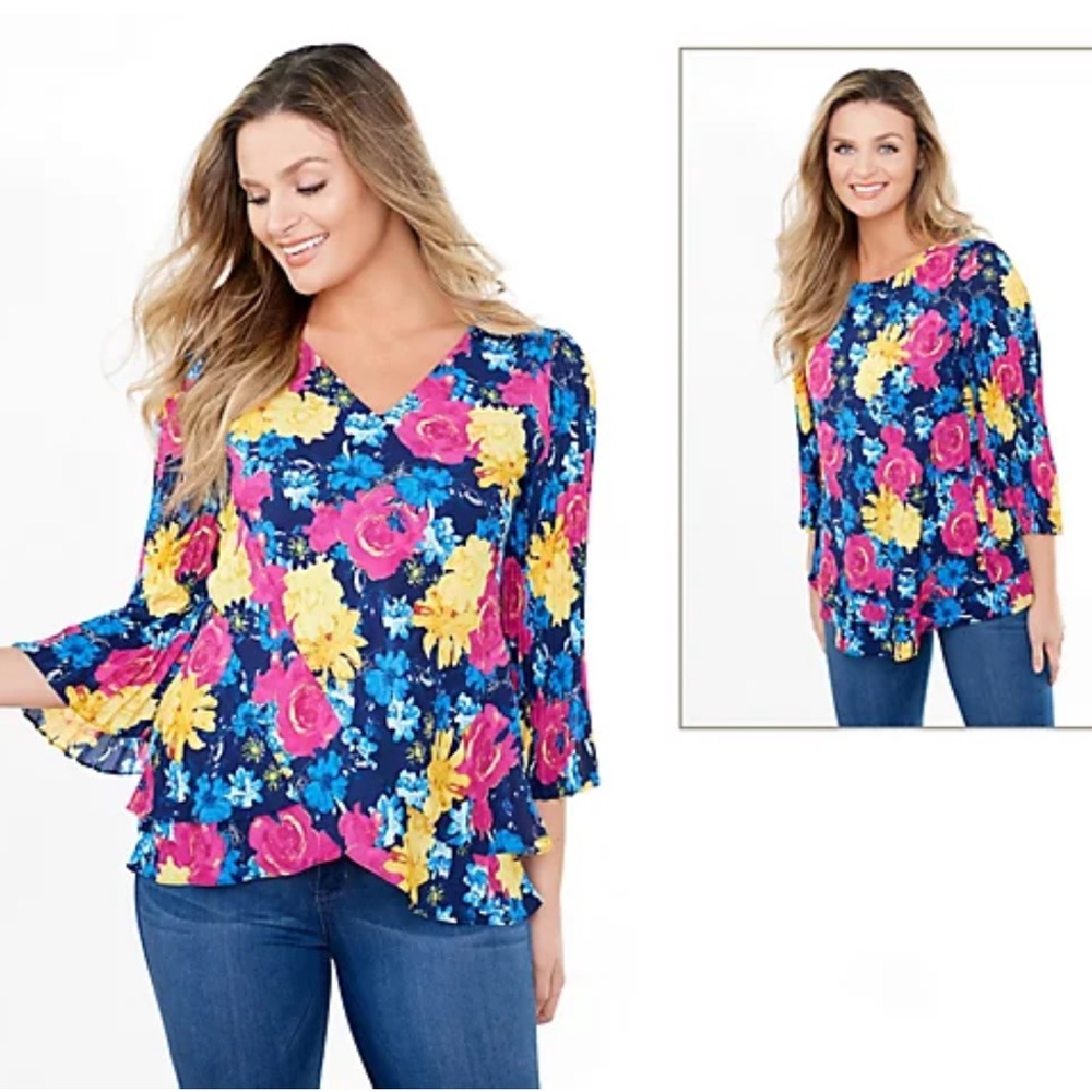 LAURIE FELT Floral Print Blouse Size XL